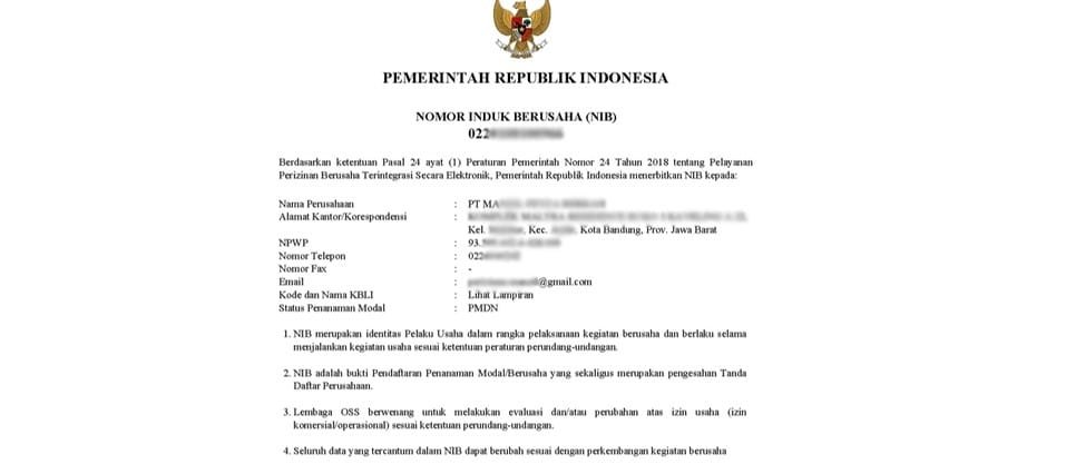 Nomor Induk Berusaha (NIB)